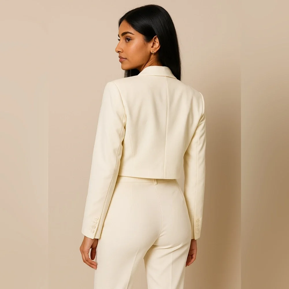Express Women’s Ivory Cropped Blazer Tailored One Button Jacket Size XL